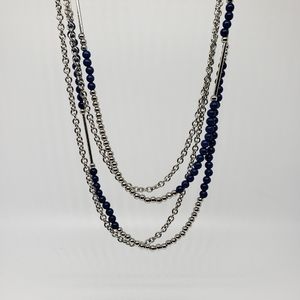 SALE 🎁 Multi Layers Silver and Blue Long Necklace